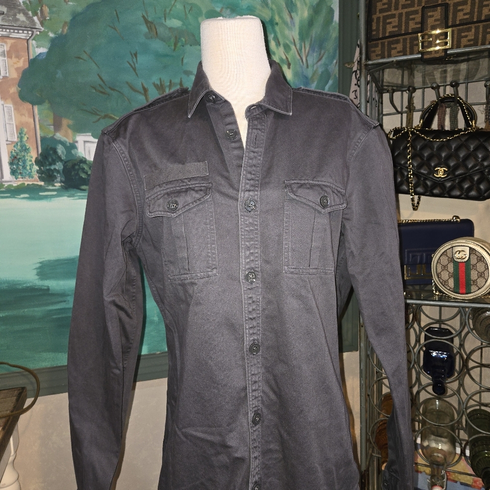 Burberry Brit mens grey military style cotton button up size medium